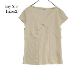【美品／エニィスィス】ショートスリーブ カットソー　アイボリー　薄手　リボン　M
