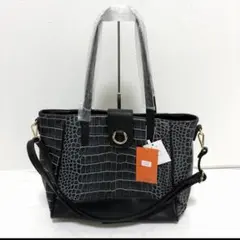 ［新品、未使用］フィラノ／クロコ型押し ブラック 2way トートバッグ A4可のサムネイル