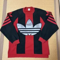 【デサント製、ミランカラー】adidas古着スウェットビッグ刺繍ロゴ中間厚長袖.
