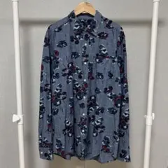 Gap 長袖 シャツ ブルー 花柄 Mサイズ 綿100% メンズ 胸ポケット有り
