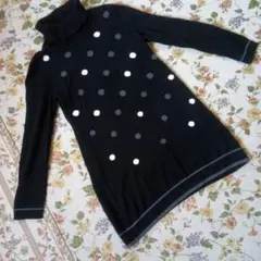 ゆみちゃん様専用　クレージュ　ドット柄タートルネックニットチュニック丈