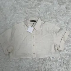 新品未使用　ZARA ザラ　ショート丈　半袖シャツ　ブラウス　ベージュ