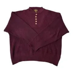 希少 80s エディーバウアー ヘンリーネック コットンニット 黒タグ　古着