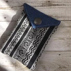 蓋つきポーチ オルテガ リメイクデニム ミニポーチ  スマホポーチ