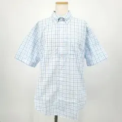 P【未使用】ユニクロ ドライ シアサッカー チェック シャツ 半袖 M 青