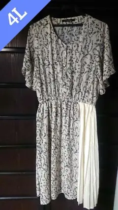 大きいサイズ レディース 春夏 秋 ワンピース 【4L】ボタン 花草模様 膝丈