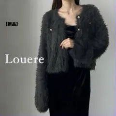 新品LouereルエレゴールドボタンシャギーニットカーディガンMチャコール