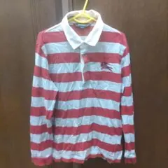 バーバリー 赤 灰 ストライプ 長袖ポロシャツ 130A