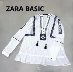ZARA BASIC ホワイト刺繍入り長袖シャツ S 民族衣装　コットン100%のサムネイル