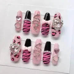 値下げしました！ ヒョウ柄デザイン ネイルチップセット 姫ギャル