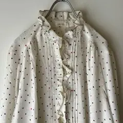 フリル　ドット柄　ブラウス　デザインブラウス　ビンテージ　ヴィンテージ レトロ