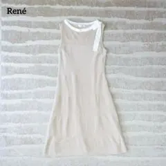 【極美品】René ワンピース ノースリーブ 綿 麻 リボン 裏地付き 36 M