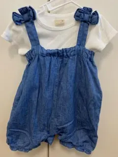 デニム風オーバーオール フリル付き