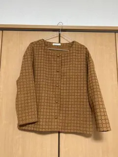 【美品】レトロなチェックのノーカラージャケット