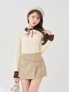 Darich チェックカフスリブニットトップス