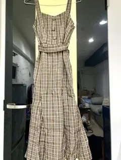 evelyn ブラウン系チェック キャミワンピース