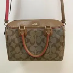 コーチ　ブラウン シグネチャー　ショルダーバッグ　ハンドバッグ　ミニボストン