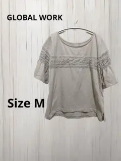 グローバルウォーク　レディース半袖クロシェ編みデティールシャツ　ベージュ　M