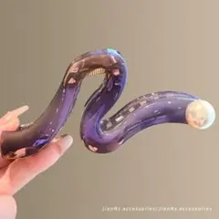 紫色 波状ヘアピン パール装飾付き