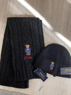 Polo ベア　Ralph Lauren ブラック マフラー ニット帽 セット