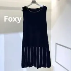 FOXEY バックリボン ノースリーブ ワンピース ネイビー 42 - メルカリ