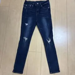 【美品】美脚 ダメージ スキニーデニムパンツ ジーンズ インディゴブルー