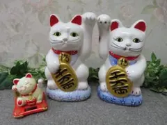 【FF2104/6】陶器製　置物　招き猫2体+招き猫ソーラー1体