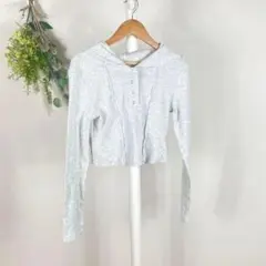 T0515 デイジー　トップス　長袖　クロップド丈　韓国　伸縮性　フード付き