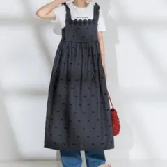 新品　フリークスストア　インド 配色シフリー刺繍ワンピース　チャコールのサムネイル
