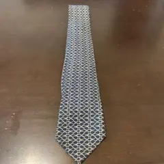 【美品】HERMES シルク ネクタイ ネイビー 幾何学模様 古着