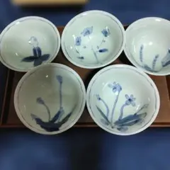 有田焼の「泉作」の山野草の絵柄が施された小鉢5点セット