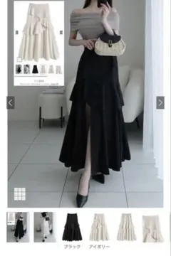 GRL アシンメトリーラッフルスリットスカート[ask137] ブラック