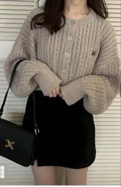 GRLリブ編み ベージュ カーディガン Fサイズ