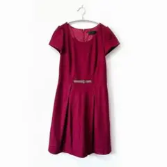 ウールワンピース UNTITLED アンタイトル【S】ワインレッド 半袖 日本製