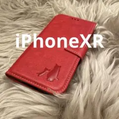 iPhoneXR 手帳型スマホケース　レザー　赤　猫　仔猫　シンプル