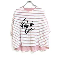 半袖Tシャツ ボーダー 五分袖 ゆったり 薄手 ピンク 美品 カジュアル 春