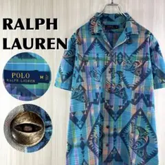 【入手困難】ポロラルフ 開襟 くるみボタン メガチェック 総柄 半袖 柄シャツ