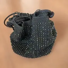ビーズ装飾 ブラック 巾着バッグ