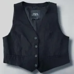 ZARA ザラ Vネック ジレ ベスト SizeM リネン混 きれいめ 黒10のサムネイル