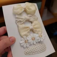 リボン 花 ヘアピン 白