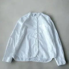 МHL　エムエイチエルバンドカラーシャツ　コットン100%長袖シャツホワイト　Ⅰのサムネイル