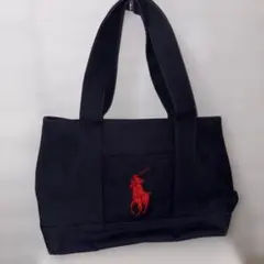 未使用ポロラルフローレン　トートバッグ　ネイビー　ビッグポニー赤の刺繍