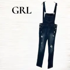 GRL/デニムサロペット/コットン/インディゴブルー/ダメージ加工/M IT24