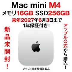 【新品！1年保証付！】Mac mini M4 メモリ16GB SSD256GBのサムネイル