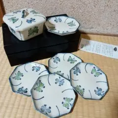 志津焼　陶器 食器セット 5点　漬物鉢　小皿　5セット　柄　蝶々