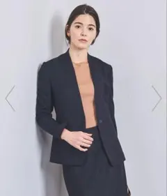 ユナイテッドアローズ　クラス ツイード ノーカラー ジャケット　ネイビー　36