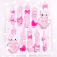 ネイルチップ スーパーロング 量産型 地雷系 平成女児 付け爪 ピンク リボン