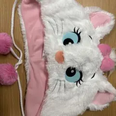 猫の顔デザイン フリース帽子 ポンポン付き