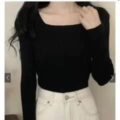 スクエアネックリブニットトップス rut072 GRL