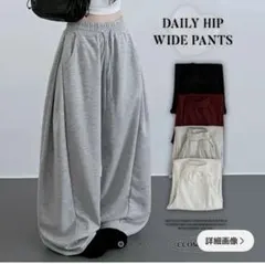 グレー ワイドパンツ ウエストゴム